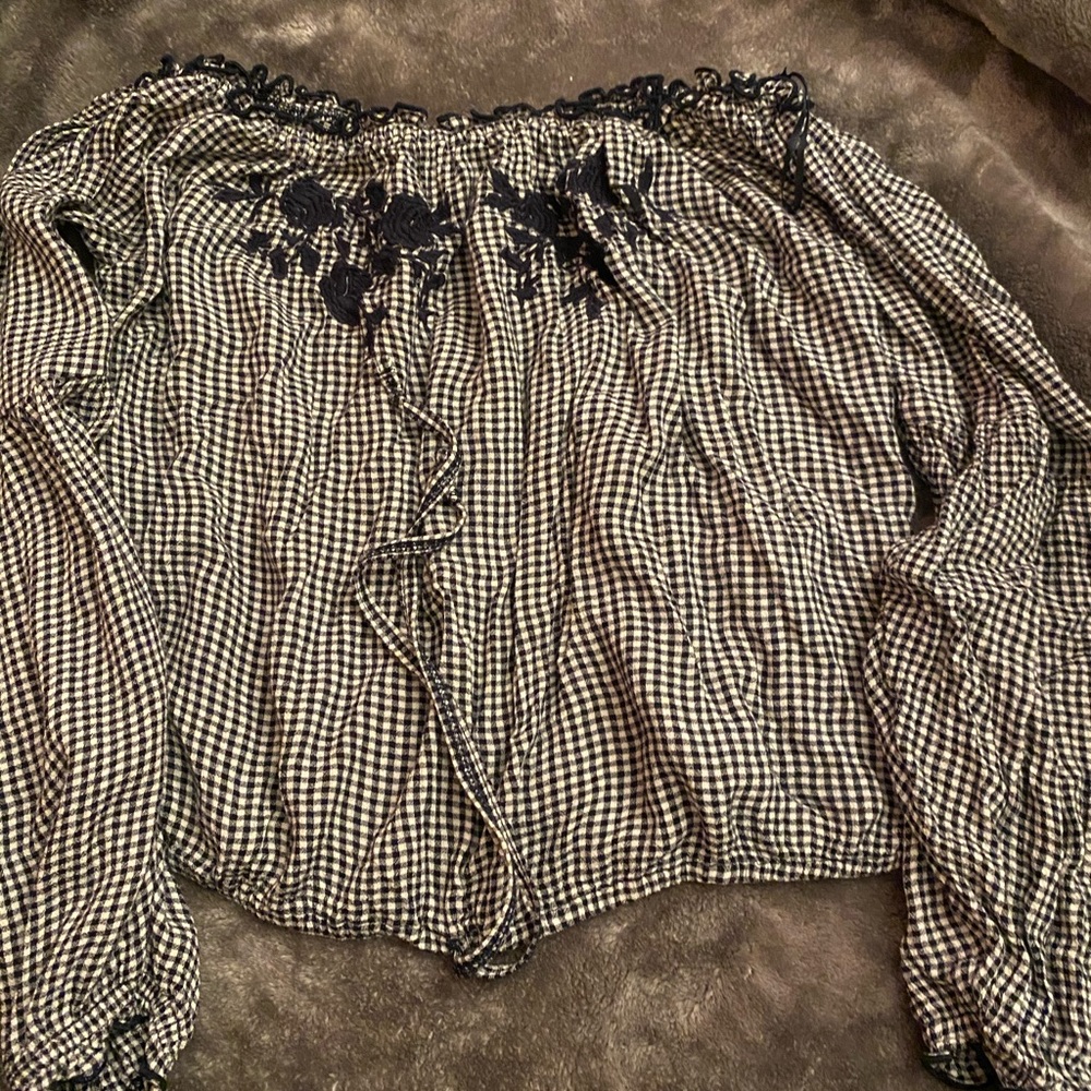 NWOT Hollister Off the Shoulder Checkered Top